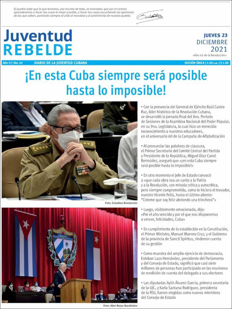 Portada de Juventud Rebelde (Cuba)