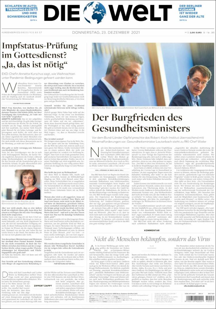 Portada de Die Welt (Alemania)