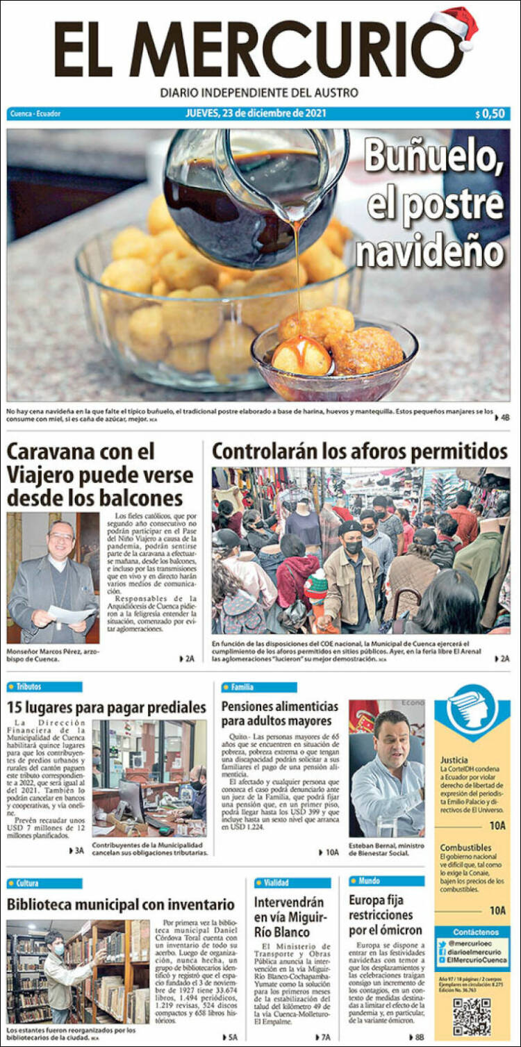 Portada de Diario El Mercurio (Ecuador)