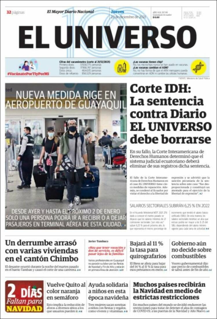 Portada de El Universo - Ecuador (Ecuador)