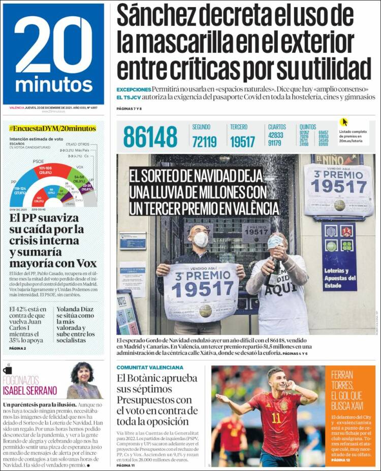 Portada de 20 Minutos - Valencia (Espa&ntilde;a)