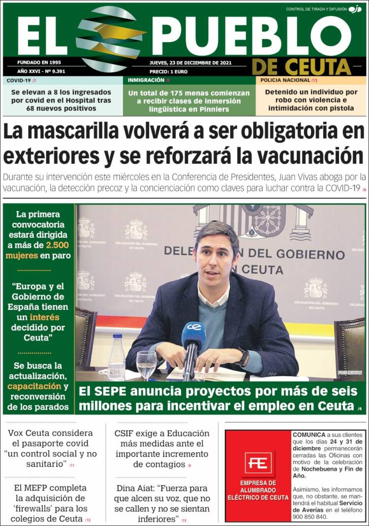 Portada de El Pueblo de Ceuta (Espa&ntilde;a)