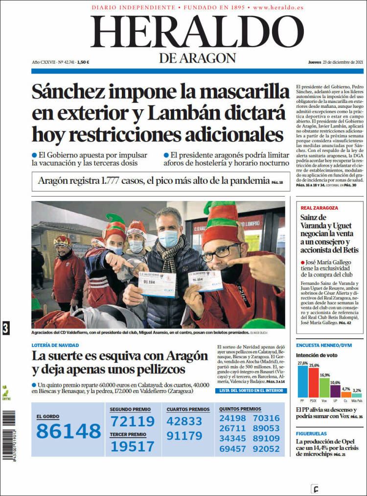 Portada de Heraldo de Aragón (Espa&ntilde;a)