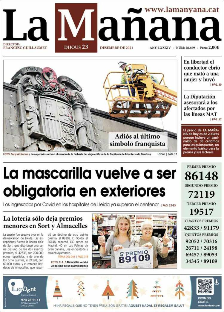 Portada de La Mañana - Diari de Ponent (Espa&ntilde;a)