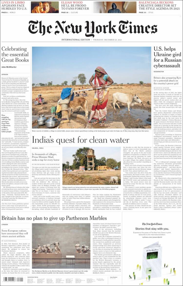 Portada de International New York Times (Europa)