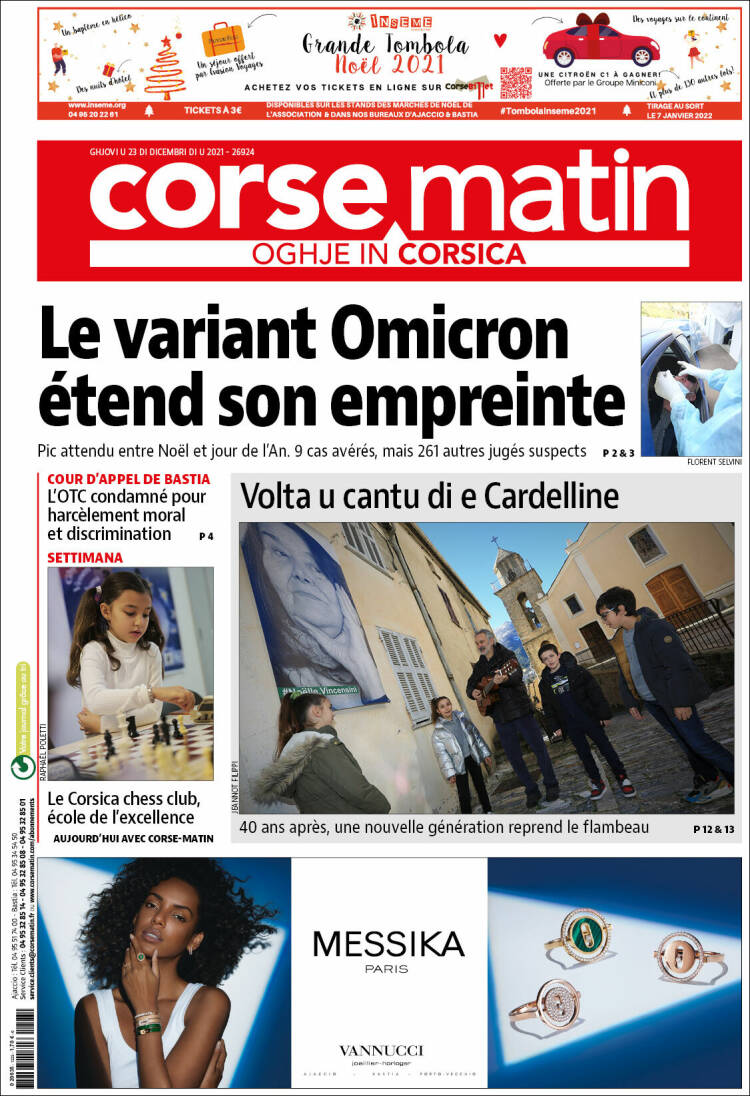 Portada de Corse-Matin (Francia)