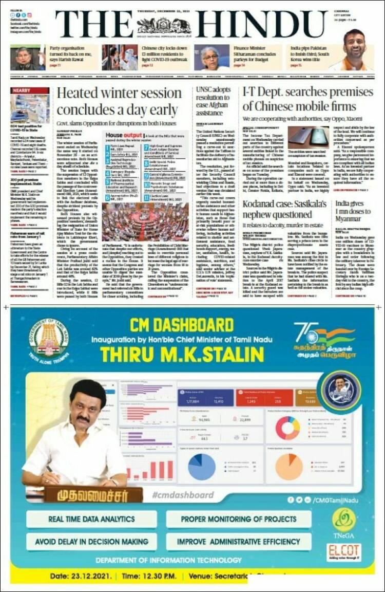 Portada de The Hindu (India)