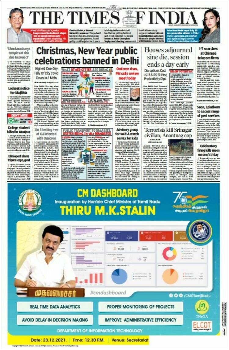 Portada de The Times of India (India)