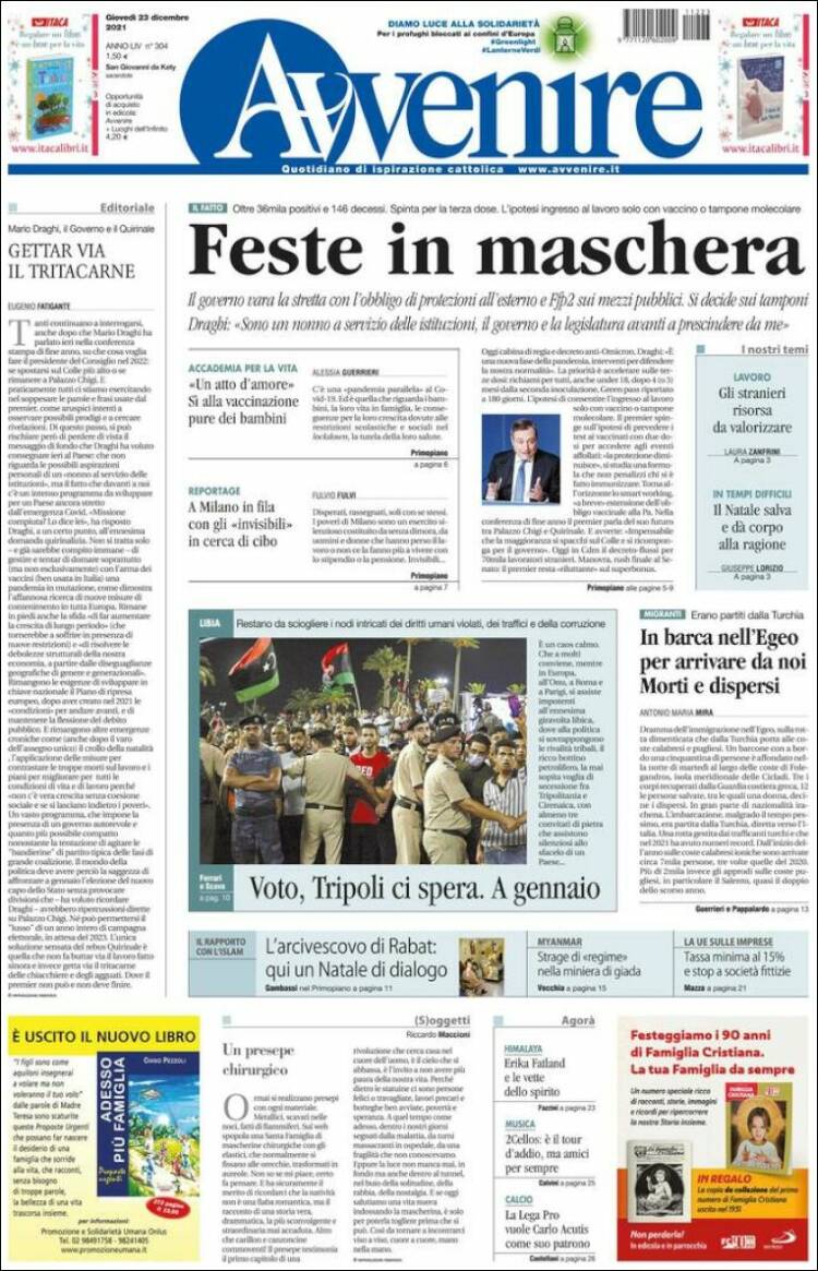 Portada de Avvenire (Italia)