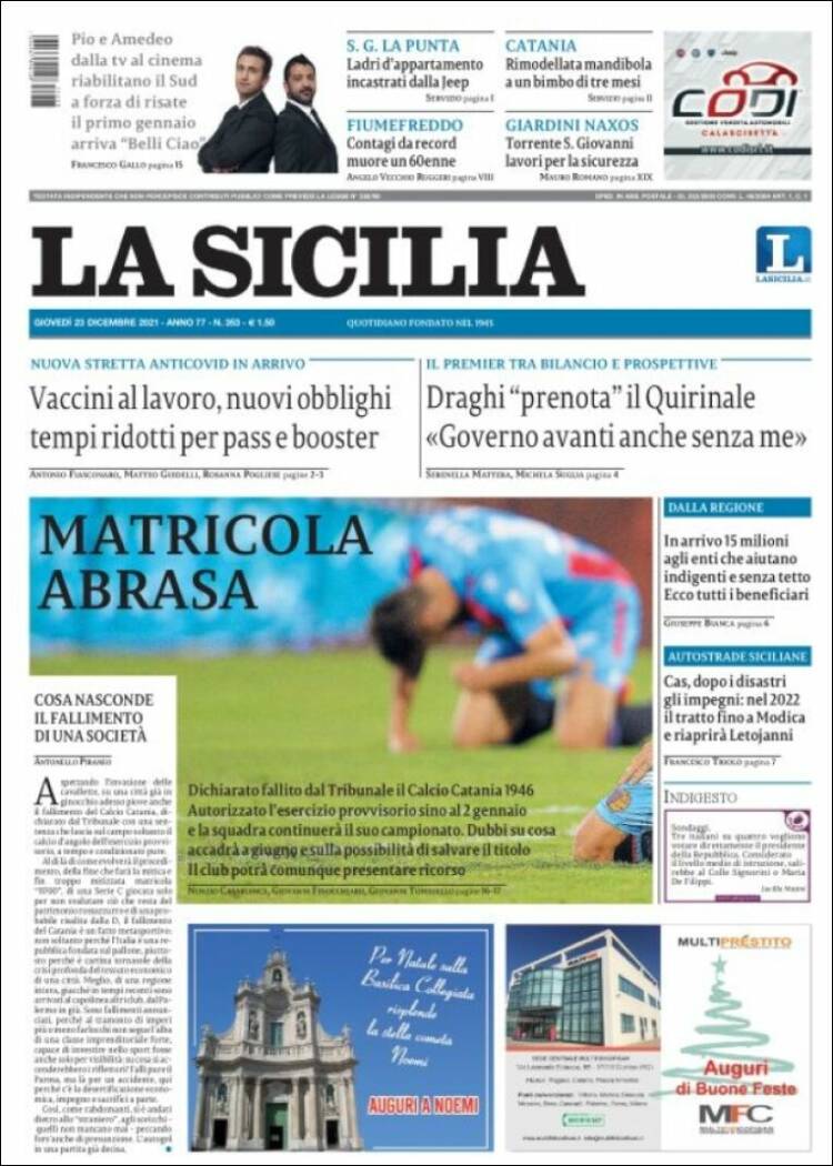 Portada de La Sicilia (Italia)