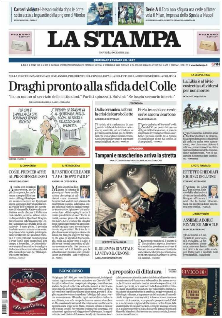 Portada de La Stampa (Italia)