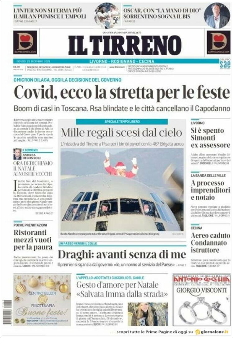 Portada de Il Tirreno (Italia)
