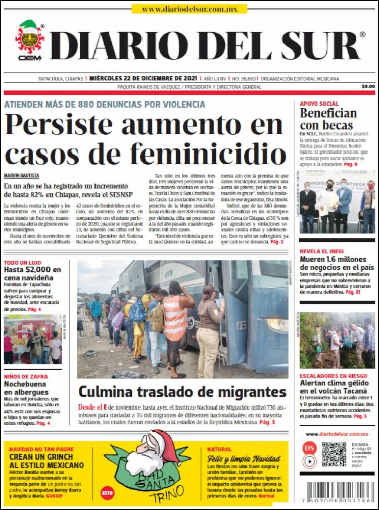Portada de El Diario del Sur (M&eacute;xico)