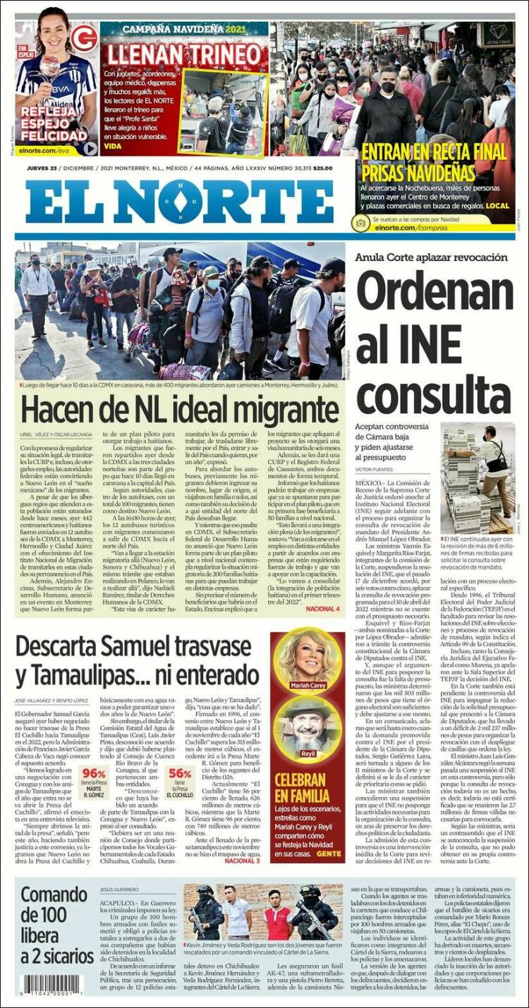 Portada de El Norte (M&eacute;xico)