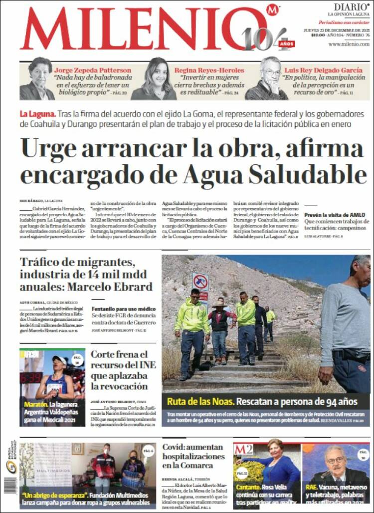 Portada de Milenio - Laguna (M&eacute;xico)