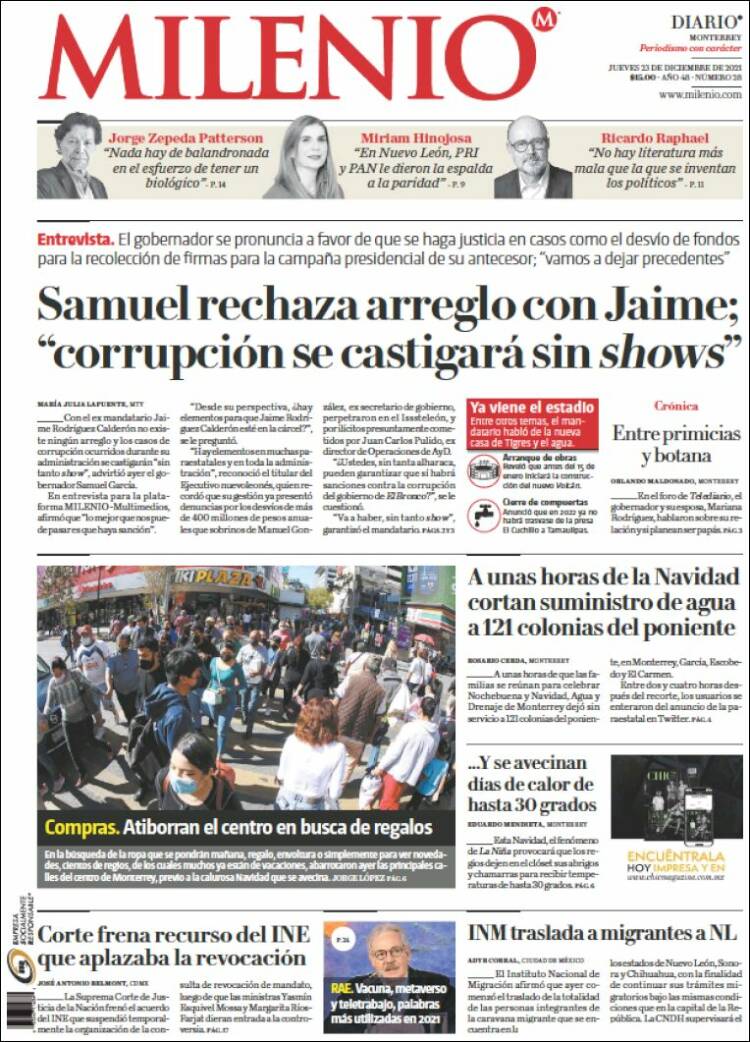 Portada de Milenio de Monterrey (M&eacute;xico)