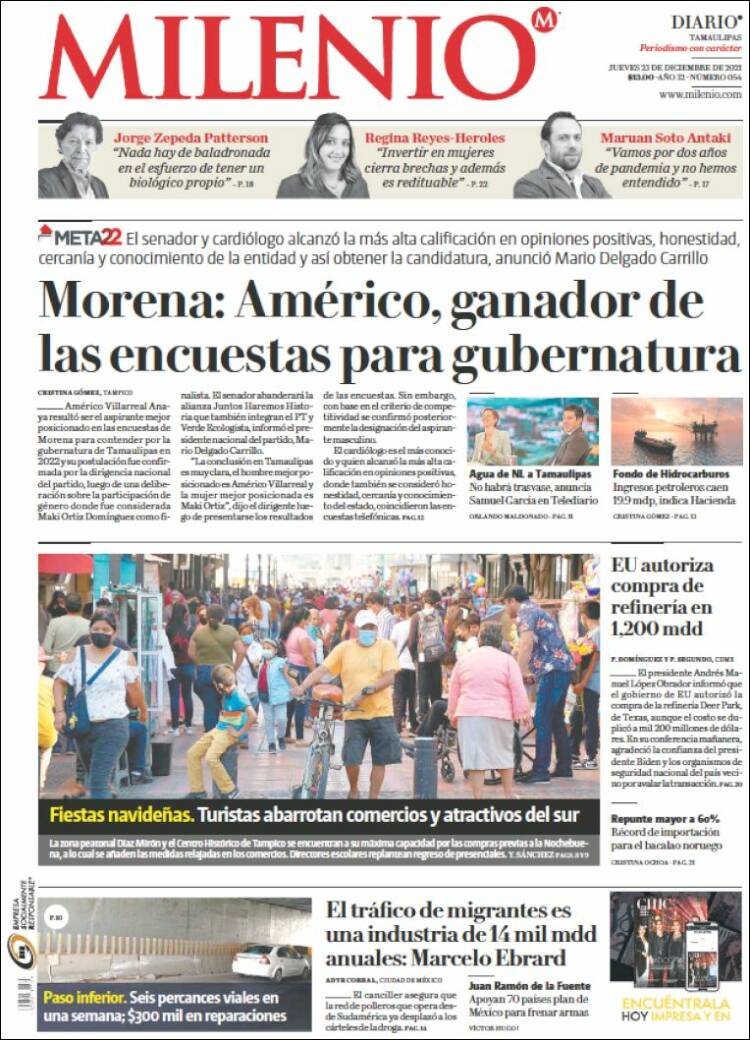 Portada de Milenio - Tamaulipas (M&eacute;xico)