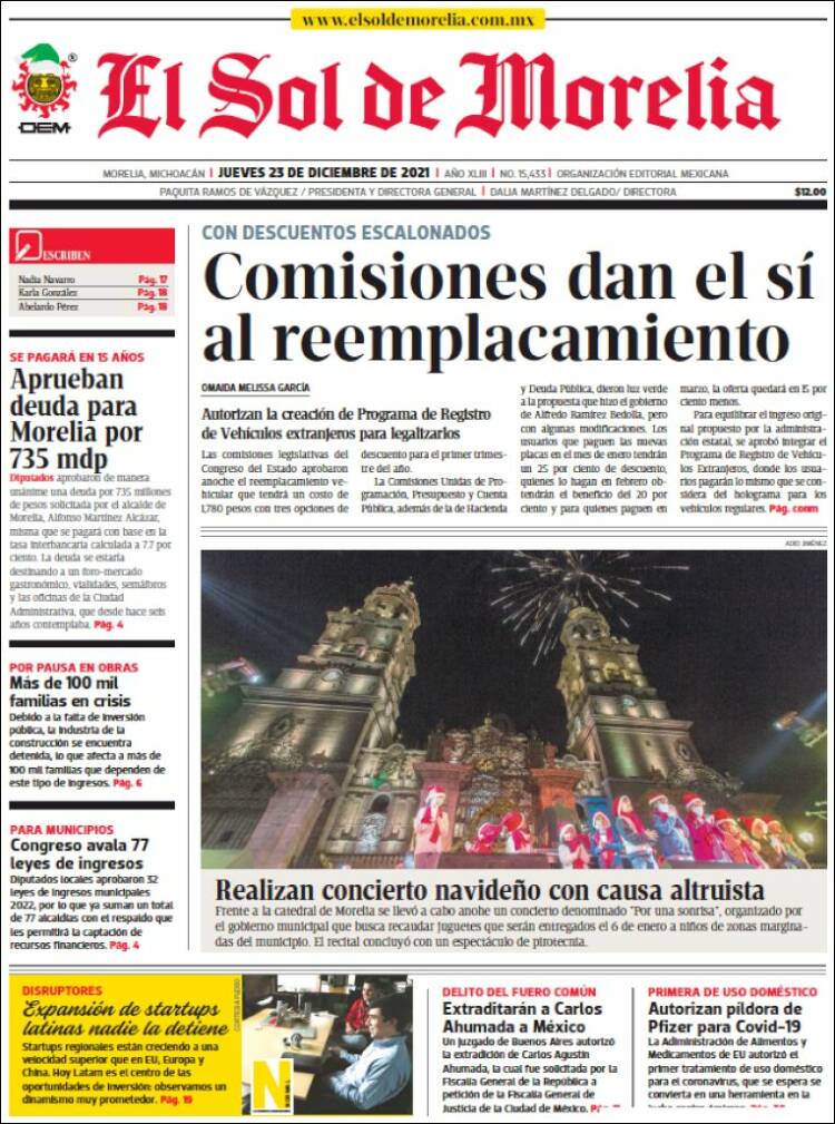 Portada de El Sol de Morelia (M&eacute;xico)