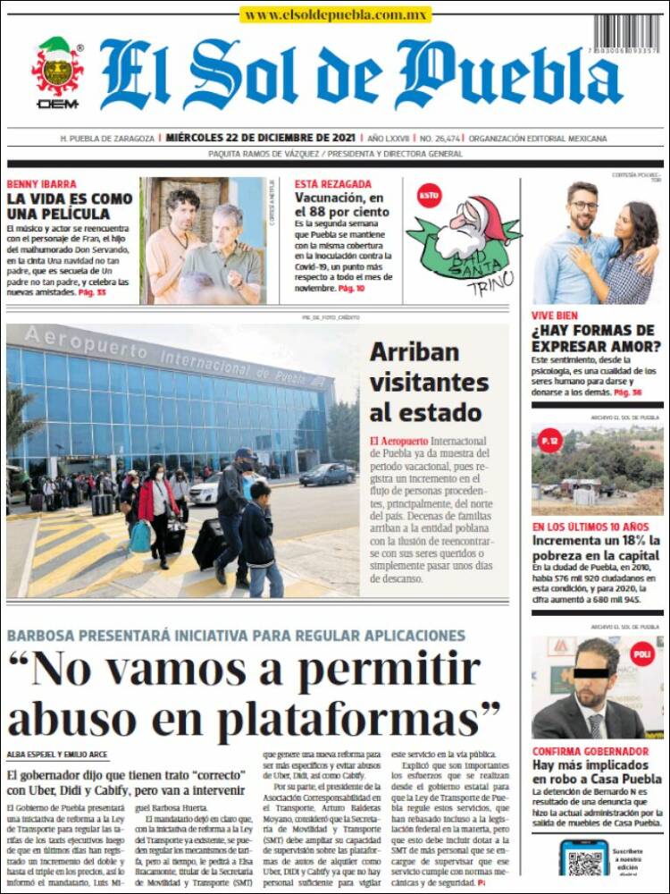 Portada de El Sol de Puebla (M&eacute;xico)