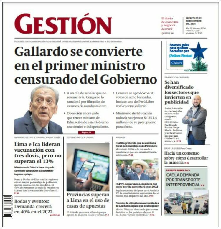 Portada de Diario Gestión (Per&uacute;)