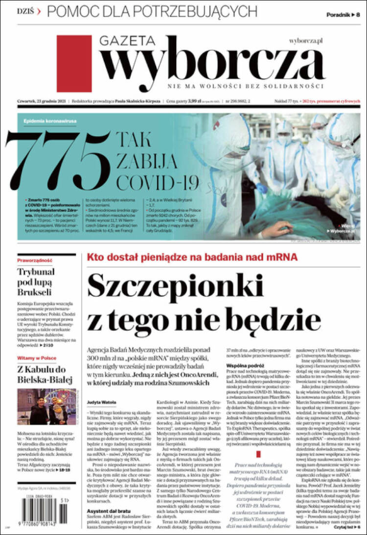 Portada de Gazeta Wyborcza (Polonia)