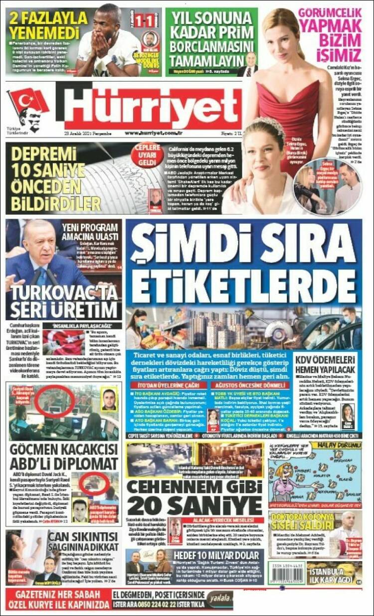 Portada de Hürriyet (Turqu&iacute;a)