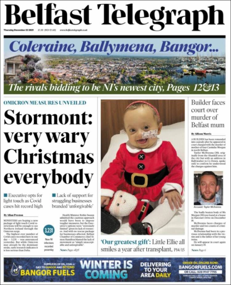 Portada de Belfast Telegraph (Reino Unido)