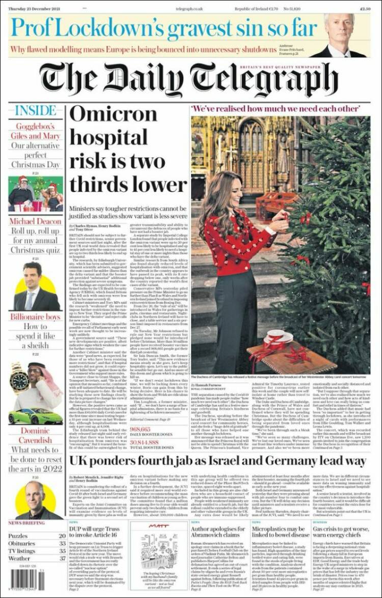 Portada de Daily Telegraph (Reino Unido)