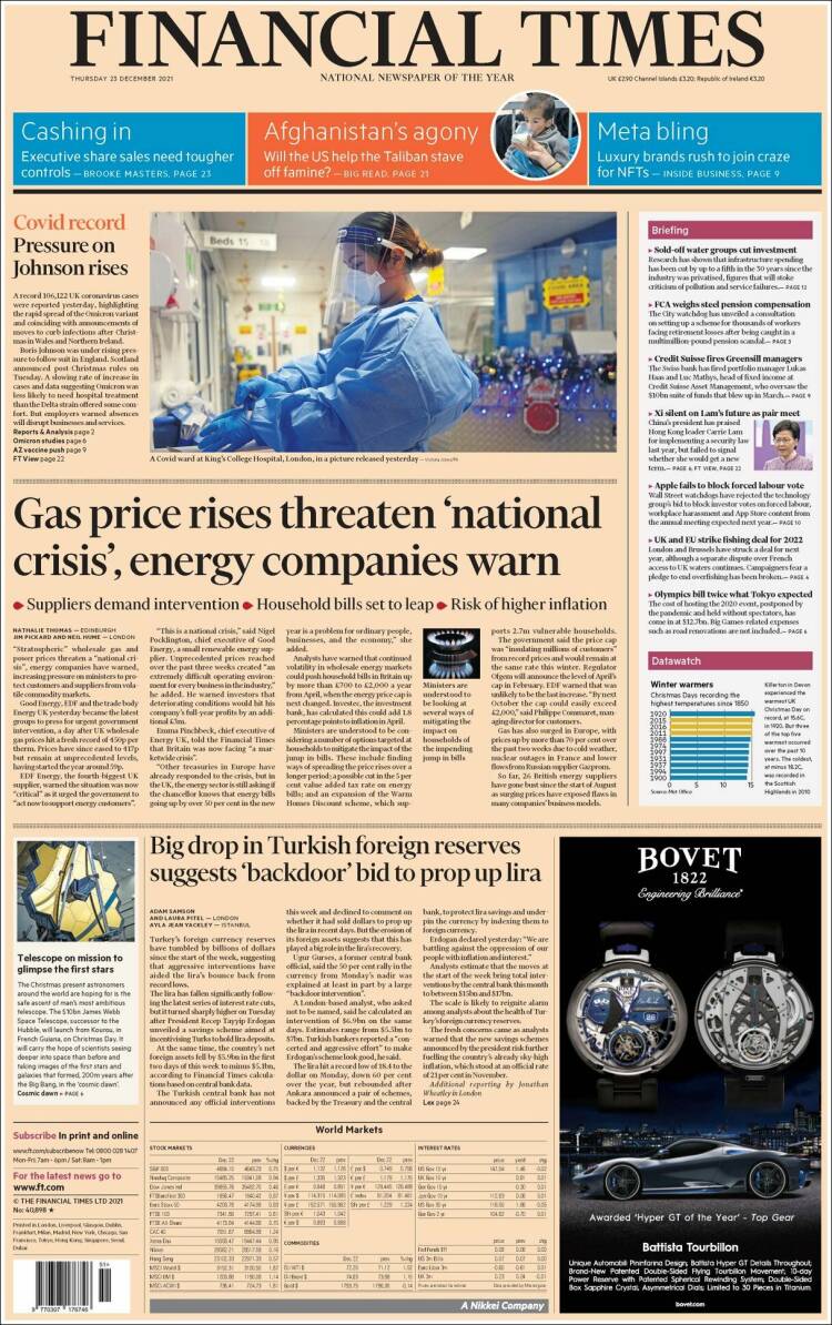 Portada de Financial Times (Reino Unido)