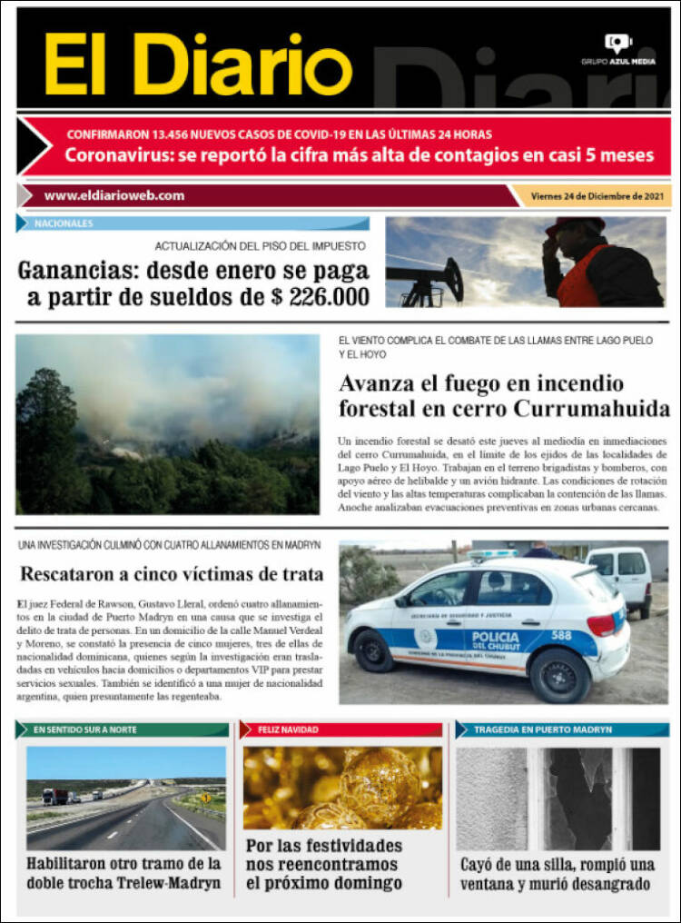 Portada de El Diario de Madryn (Argentina)