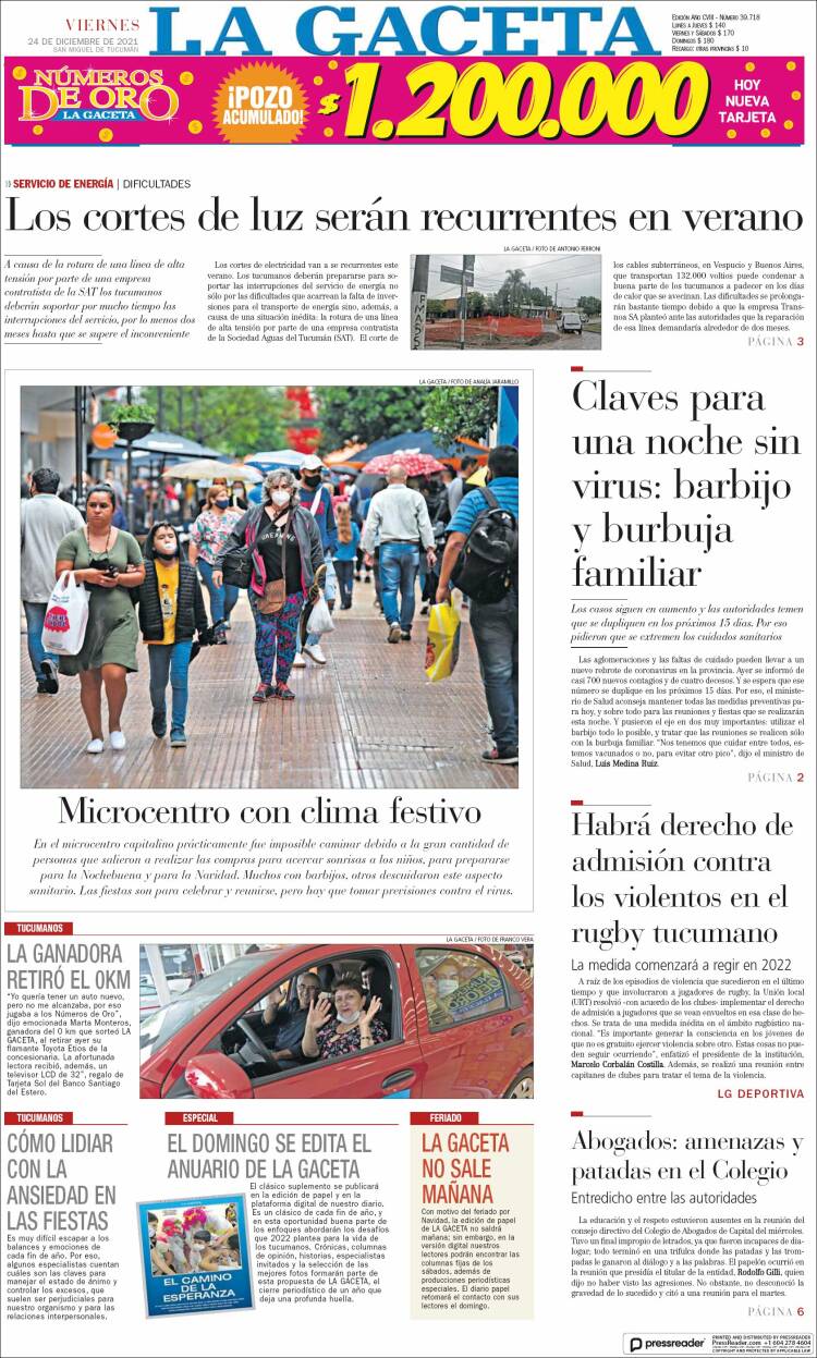 Portada de La Gaceta (Argentina)