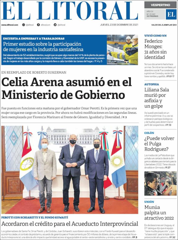 Portada de Diario El Litoral (Argentina)