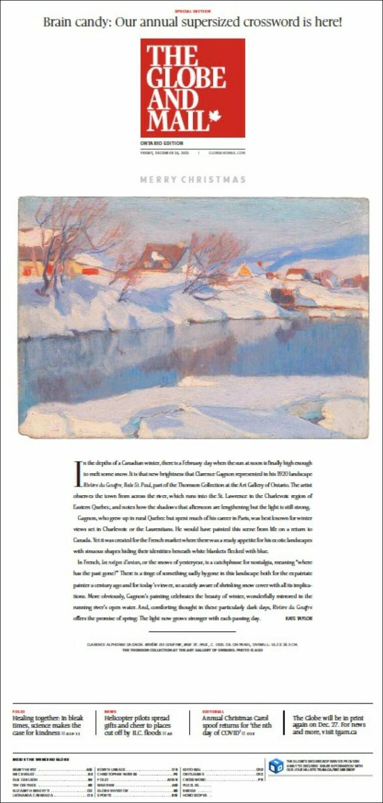 Portada de The Globe and Mail (Canad&aacute;)