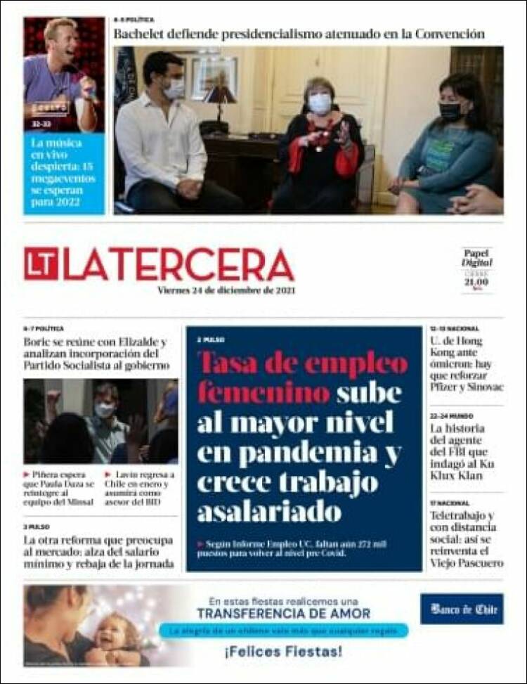 Portada de La Tercera (Chile)