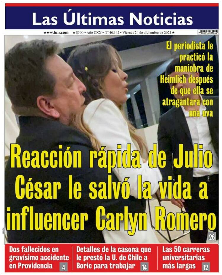 Portada de Las Últimas Noticias (Chile)