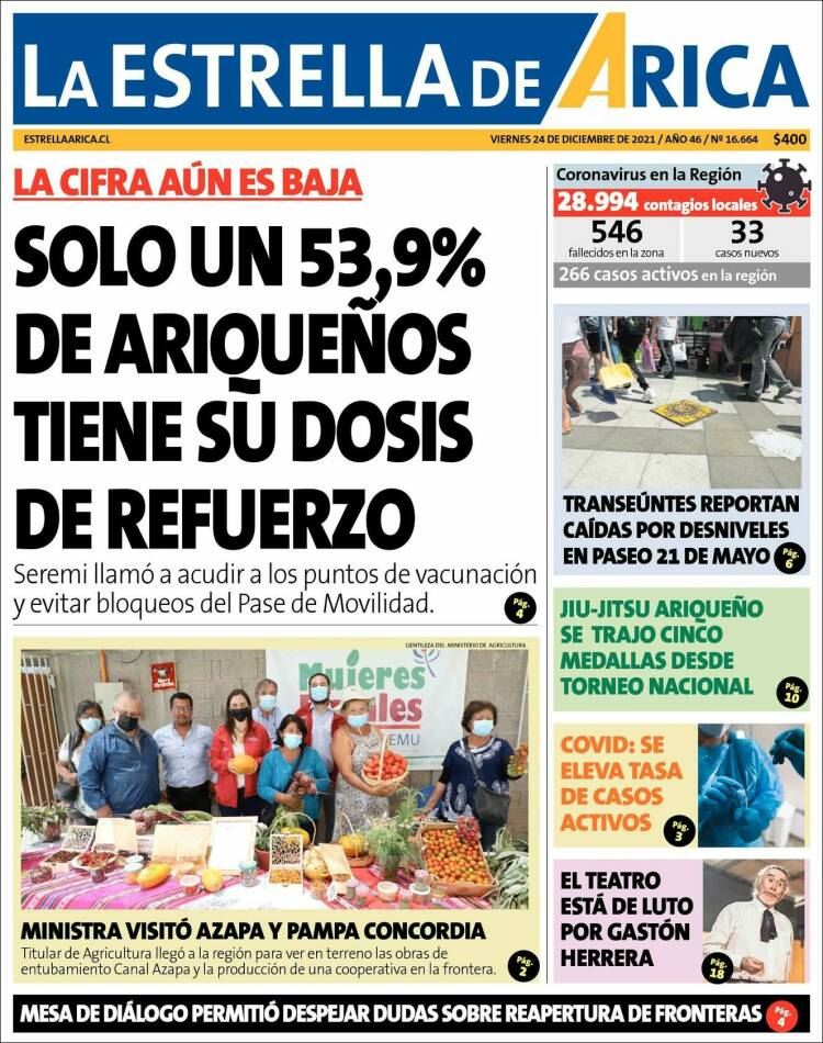 Portada de La Estrella de Arica (Chile)