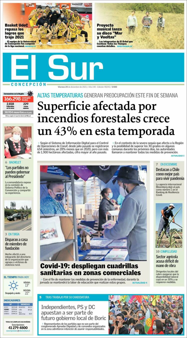 Portada de El Sur (Chile)