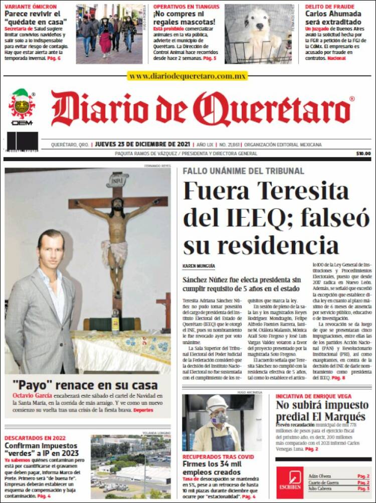 Portada de Diario de Querétaro (M&eacute;xico)