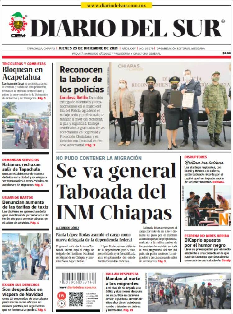 Portada de El Diario del Sur (M&eacute;xico)