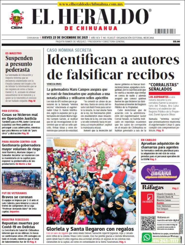 Portada de El Heraldo de Chihuahua (M&eacute;xico)