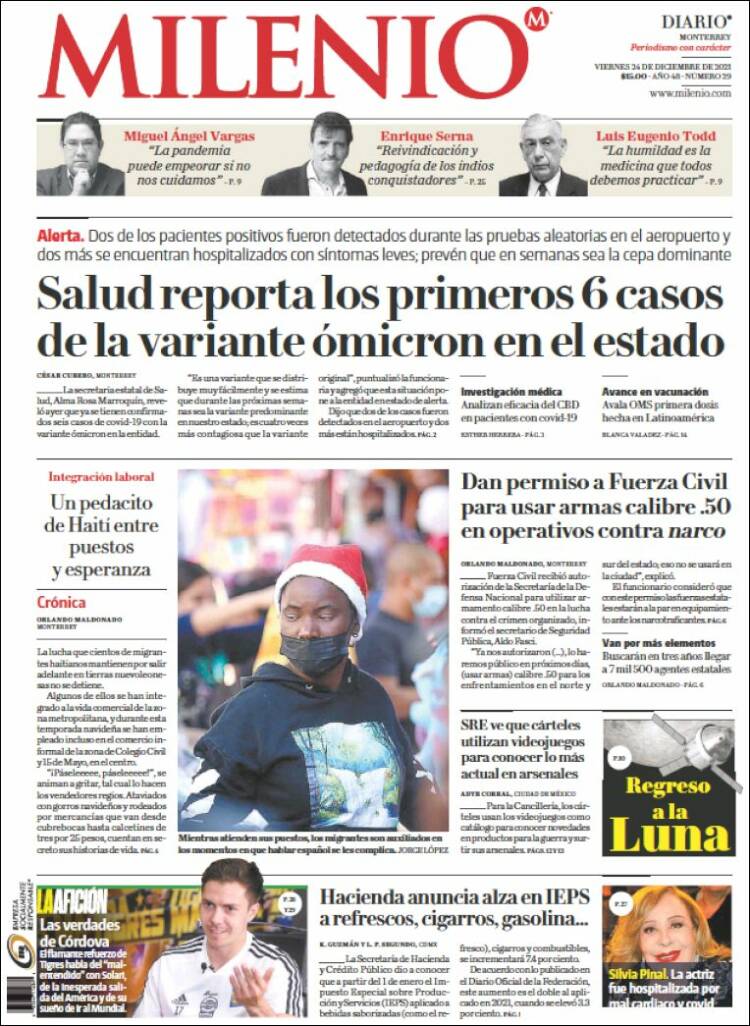 Portada de Milenio de Monterrey (M&eacute;xico)