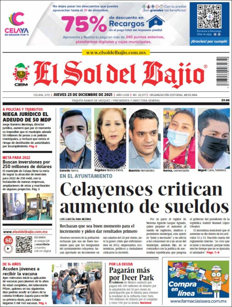 Portada de El Sol del Bajio (M&eacute;xico)