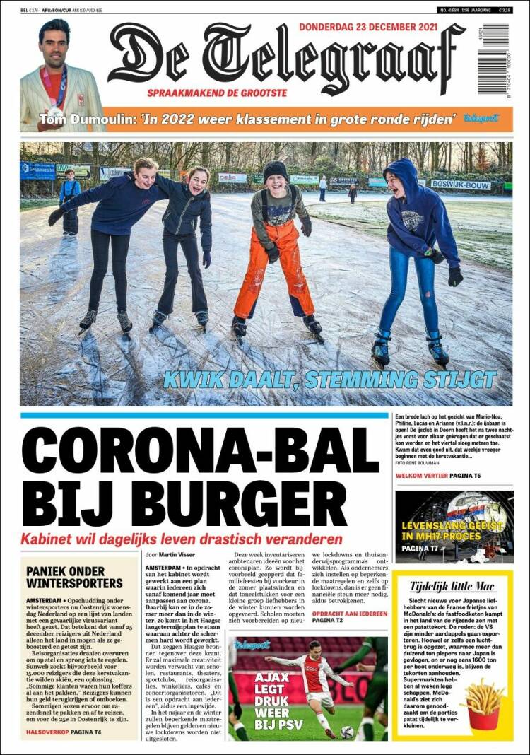 Portada de De Telegraaf (Pa&iacute;ses Bajos)