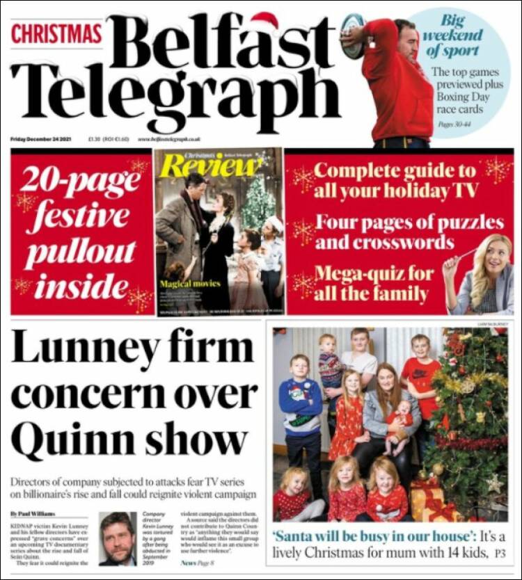 Portada de Belfast Telegraph (Reino Unido)
