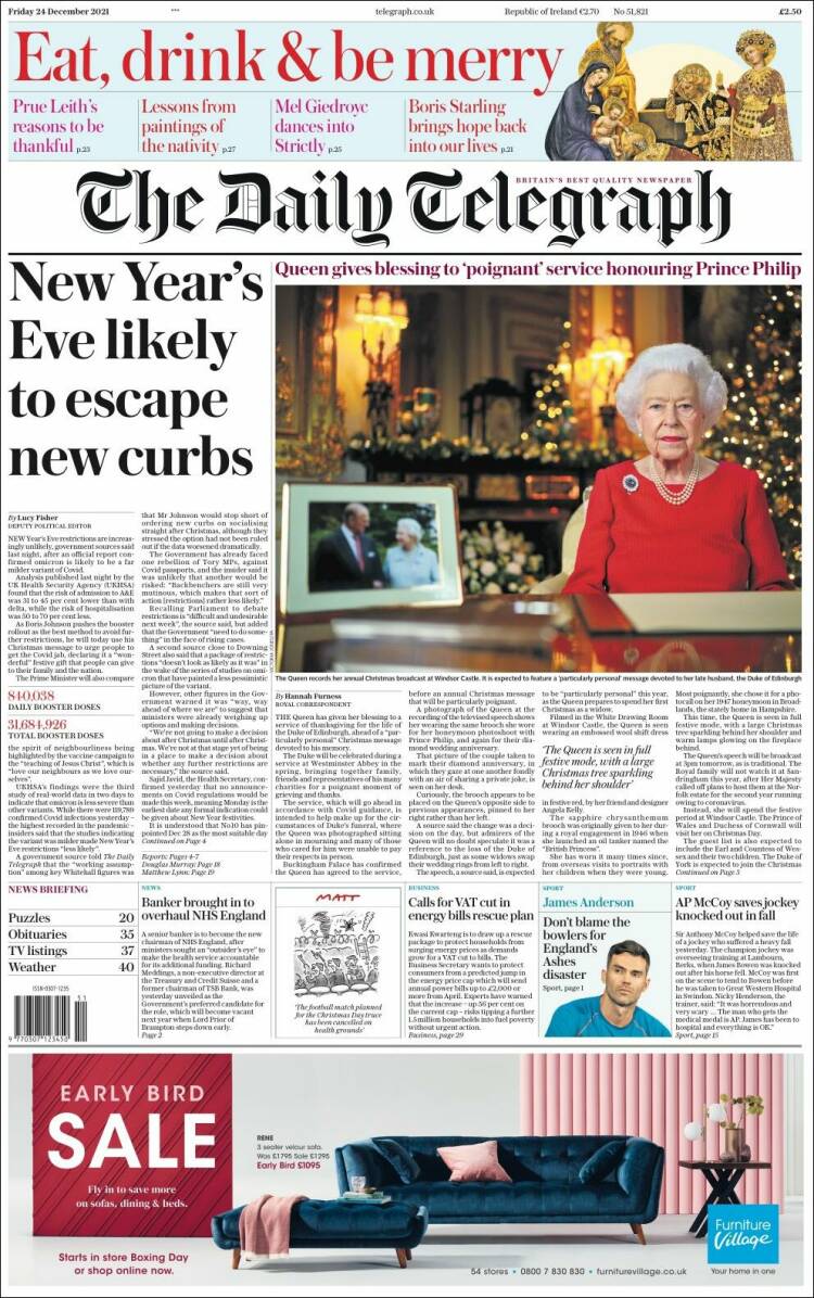 Portada de Daily Telegraph (Reino Unido)