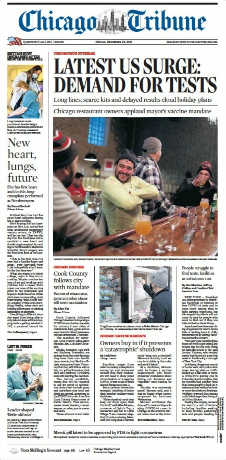 Portada de Chicago Tribune (USA)