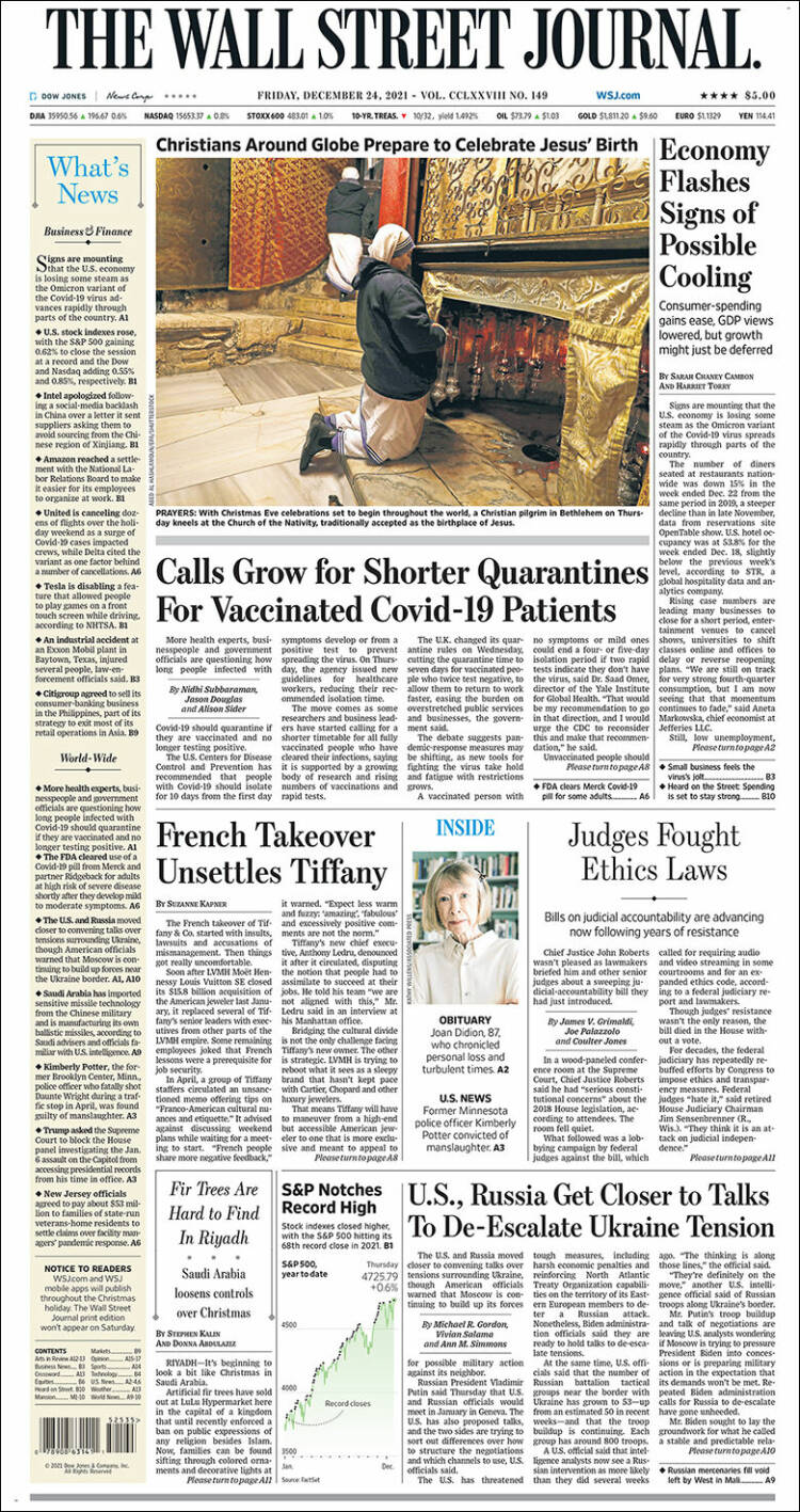 Portada de Wall Street Journal (USA)