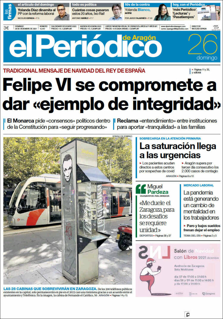 Portada de El Periódico de Aragón (Espagne)