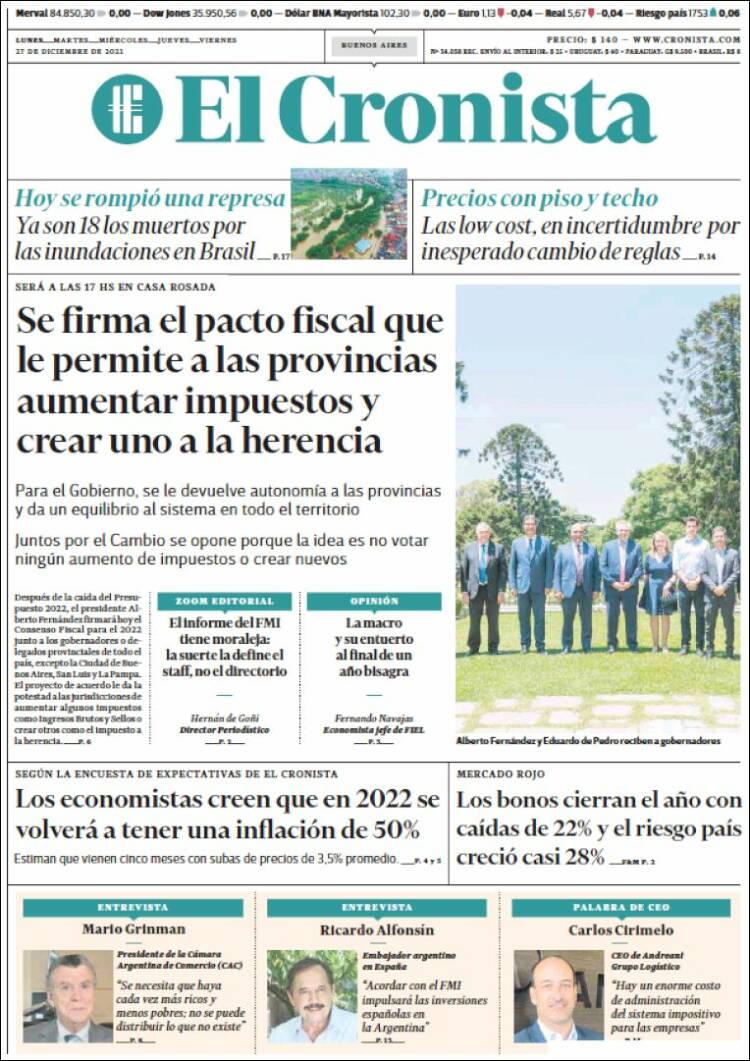 Portada de El Cronista Comercial (Argentina)