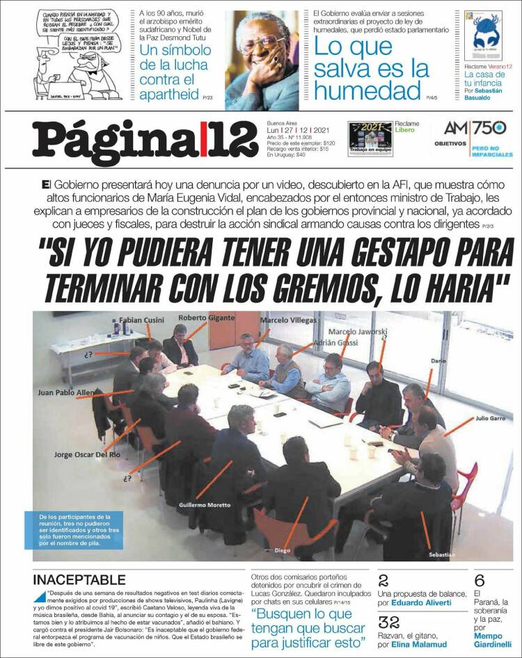 Portada de Página/12 (Argentina)